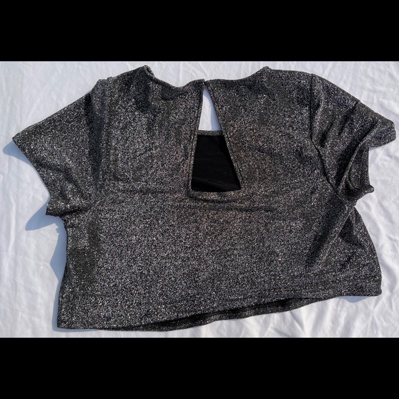 Black & Silver Glitter Crop Top & Wide Leg Pant Set - Picture 9 of 17